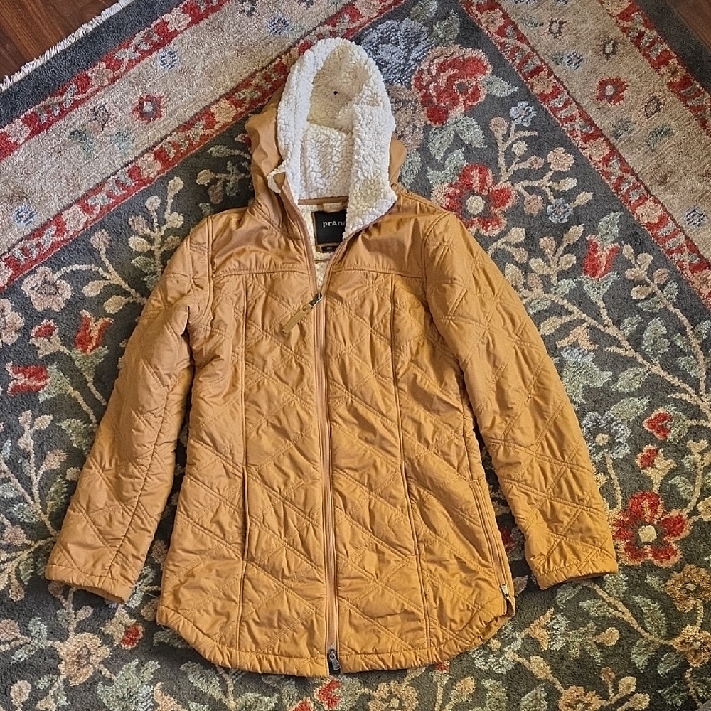 Prana Tan Quilted Jacket with Cream Hood
